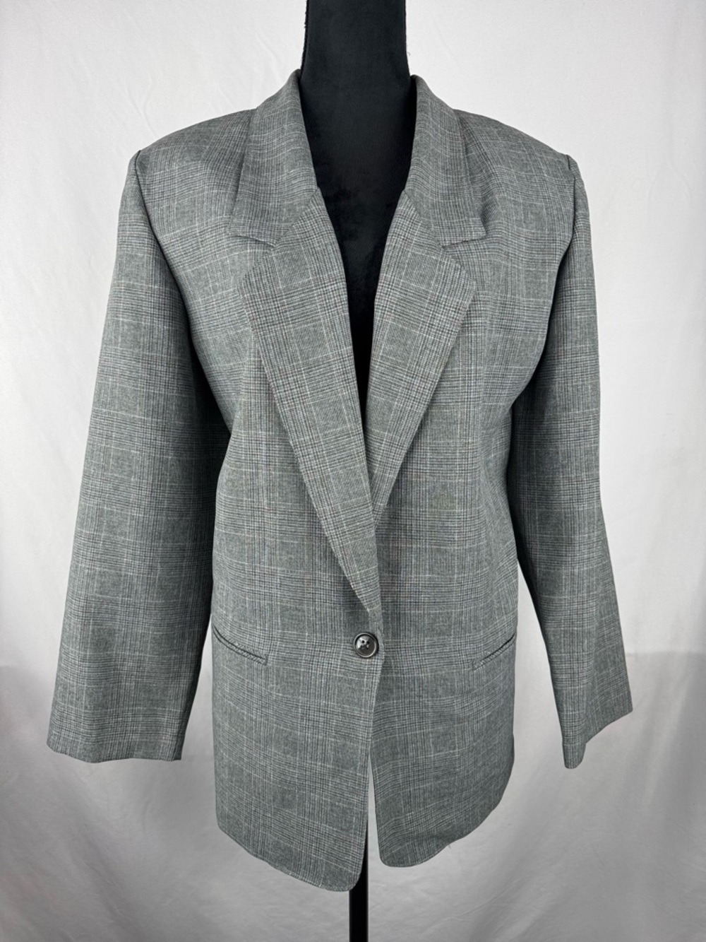 ALFRED SUNG Women's Gray Plaid Single-Button Blazer